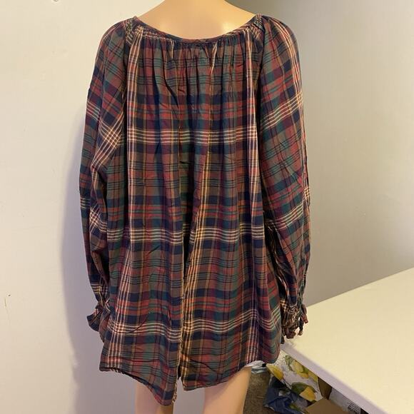 Chaps Women's Blouse Cotton 3X Multicolor Plaid Balloon Sleeve Holiday Western - Picture 8 of 9